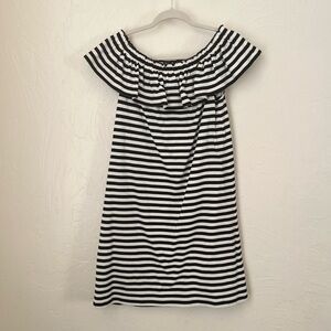 Kate Spade black and white striped off the shoulder dress size small